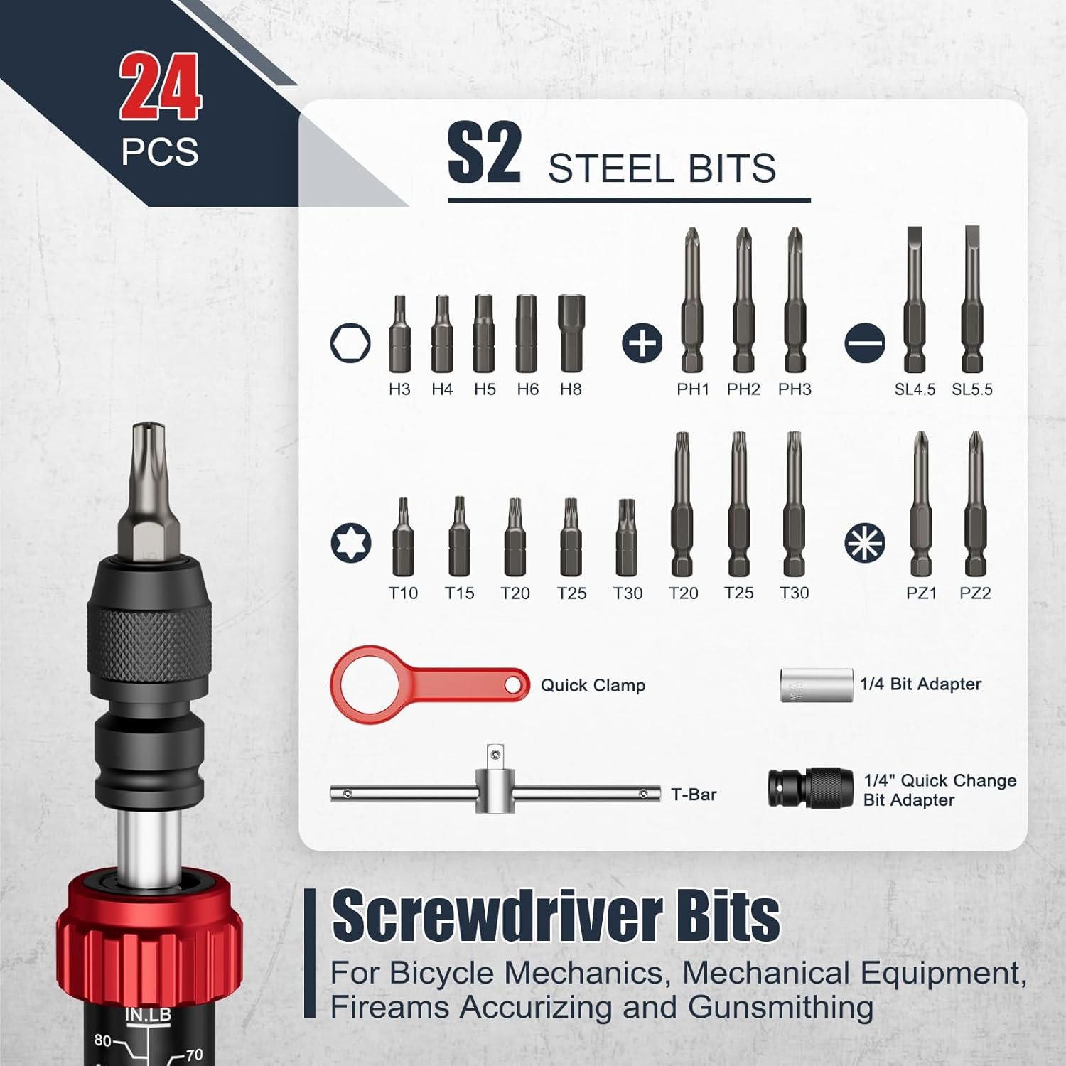 Torque Screwdriver, 10-80 In-Lb, 24 Piece Torque Wrench Screwdriver Set with Hex gallery