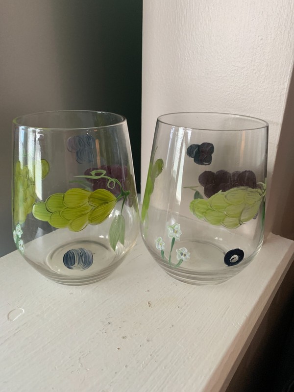 Stemless Wine Glasses Hand Painted Grape Design Set Of 4 gallery