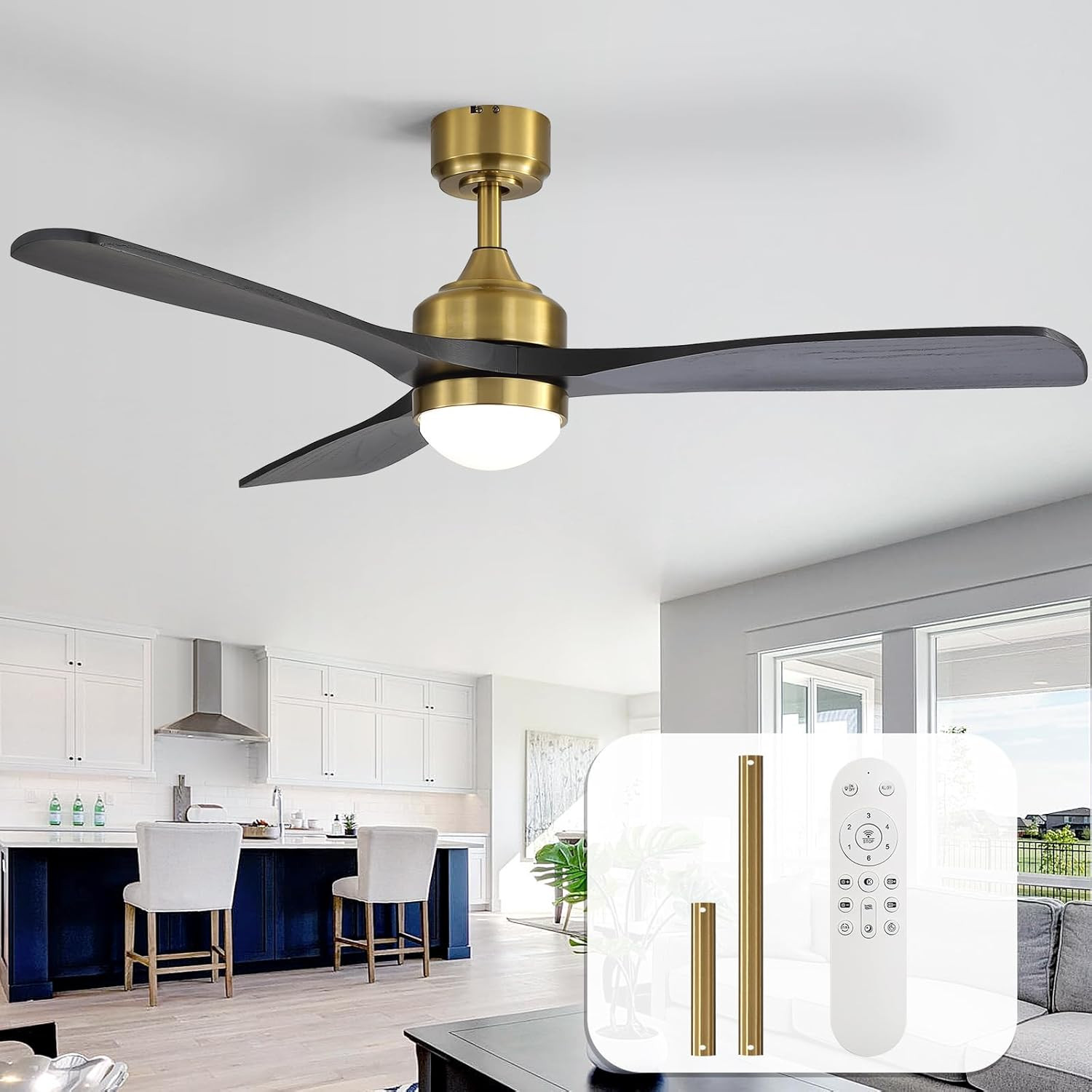 Sofucor 52" Solid Wood Ceiling Fan Lights, Flush Mount & Downrod Mount Ceiling F gallery
