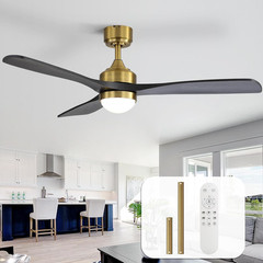 Sofucor 52″ Solid Wood Ceiling Fan Lights, Flush Mount & Downrod Mount Ceiling F