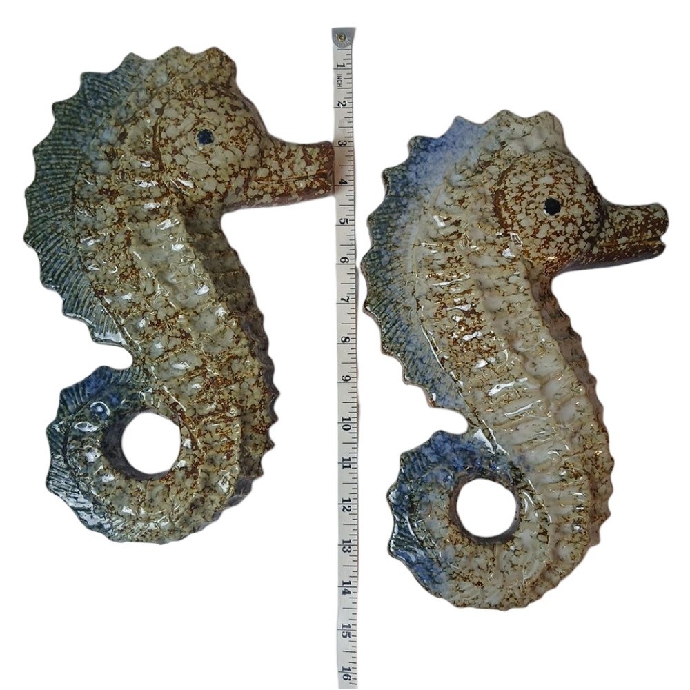 Ceramic Seahorse Wall Decor - Brown and Blue Set Of 2 gallery