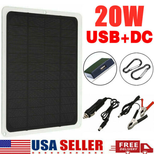 20W Solar Panel Trickle Battery Charger Outdoor Power Supply for Car Boat RV gallery