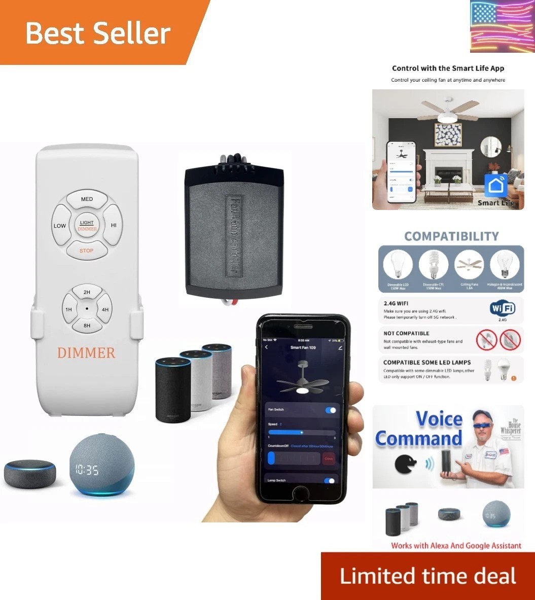 Universal Smart WiFi Ceiling Fan Remote Control Kit, Compatible with Alexa, G... gallery