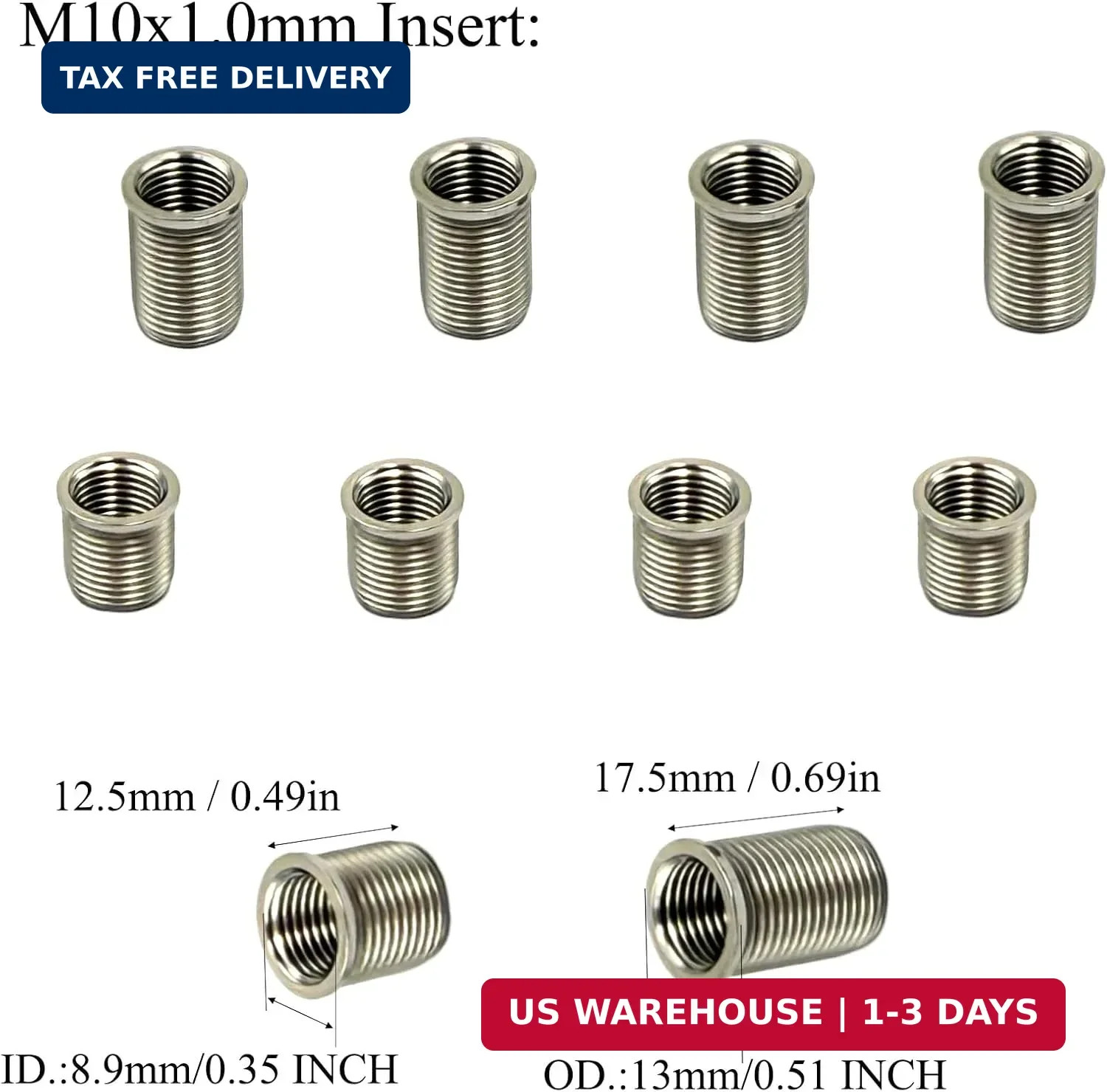 1 Set Spark Plug Thread Repair Replacement Kit, Stainless Steel M10x1.0mm Insert gallery