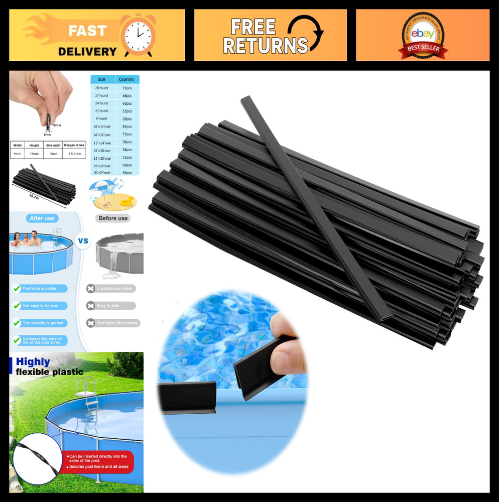 60PCS Pool Coping Strips & Liner Lock Clips for Above Ground Pools, Fits 24ft Ro