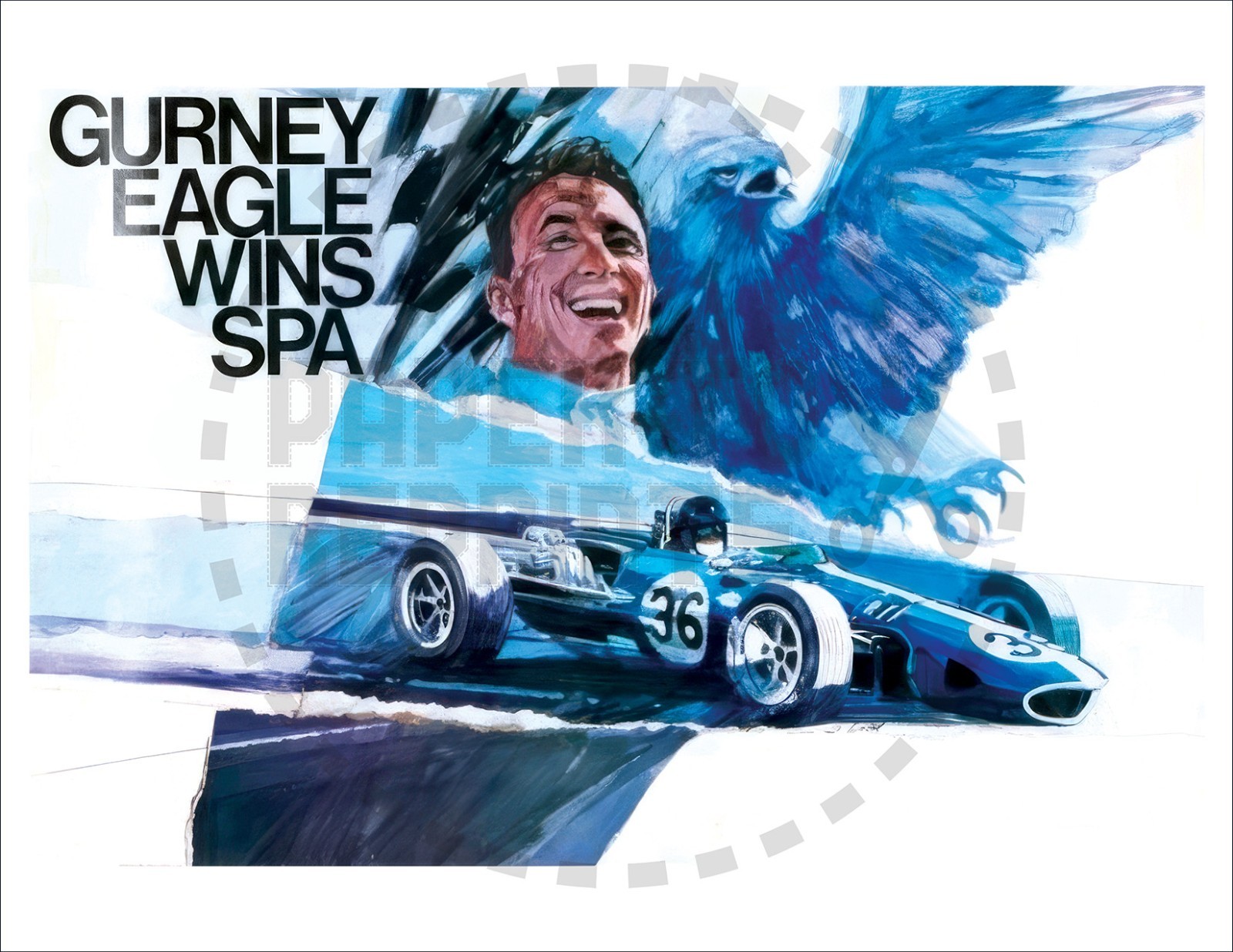 DAN GURNEY - EAGLE WINS SPA - RACING POSTER - AUTOMOTIVE - VINTAGE REPLICA gallery