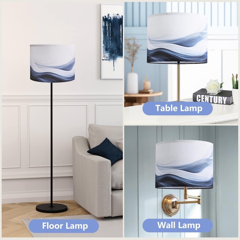 2 PCS Blue Waves Ocean Fabric Drum Lamp Shade E26 Base Fits 13x13x10 Inch gallery