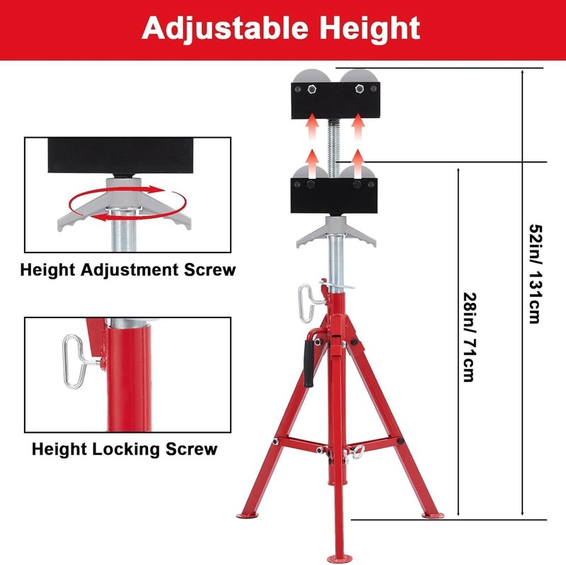 2500 lbs Roller Head Pipe Stand Foldable Jack Stand 28"-52" Height 12 in Load US gallery