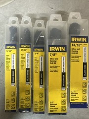 NEW IRWIN Silver & Deming Drill Bit 5pc 9/16” 17/32” 3/4” 7/8” & 13/16”