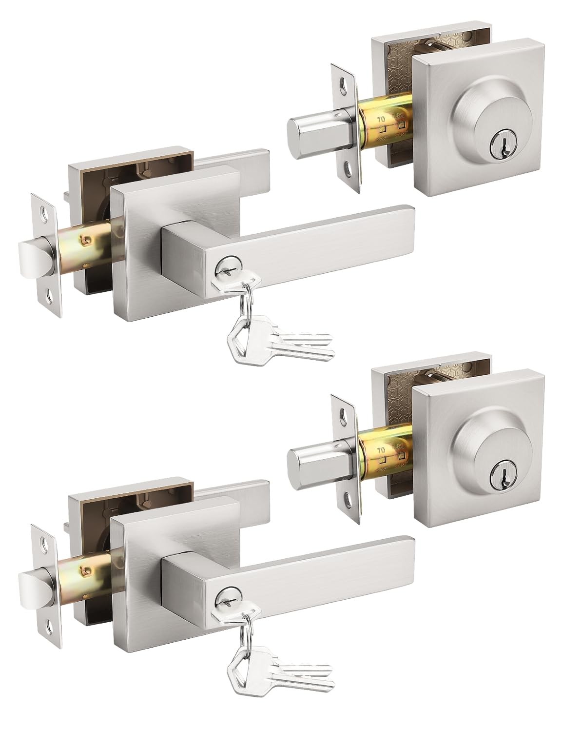 Brushed Nickel Keyed Alike Front/Exterior Door Levers with Single Cylinder De... gallery