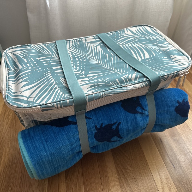 Aloha Collection CleverMade Collapsible Beach Tote Bag Floral Teal Green Hawaii gallery