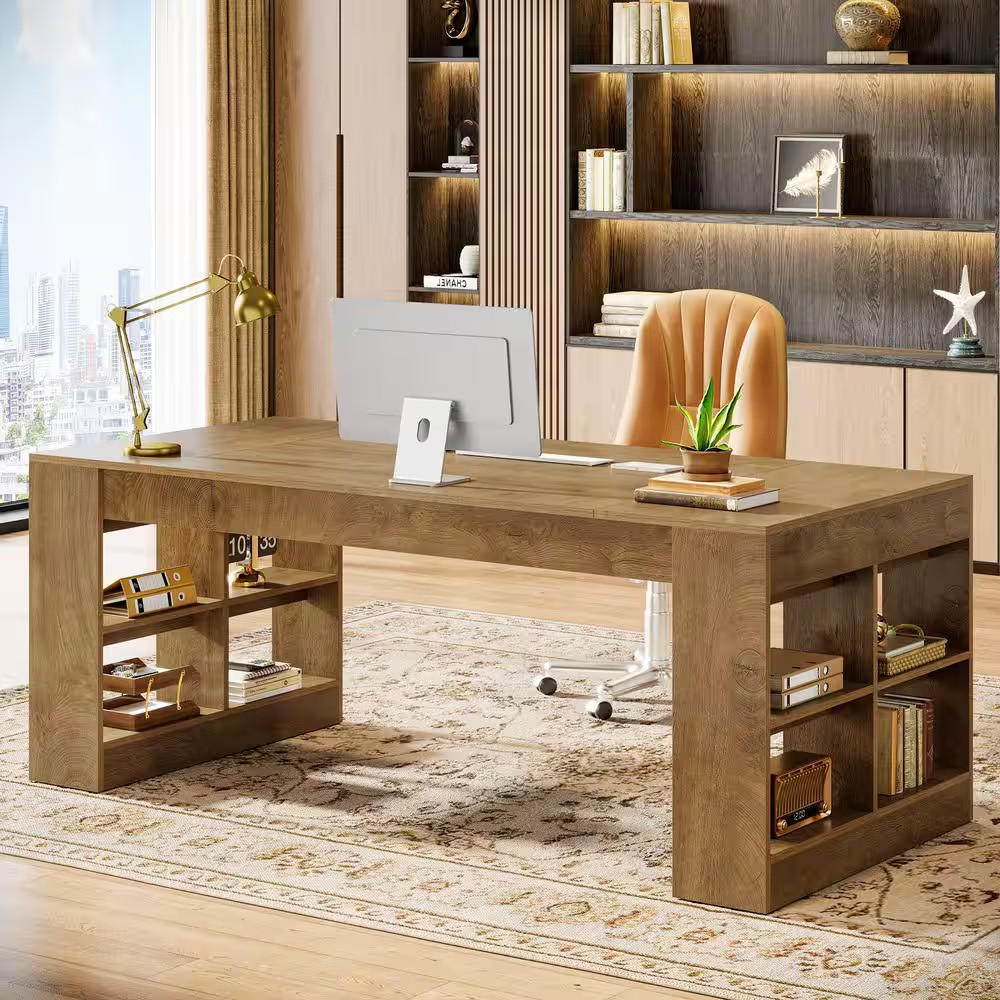 Capen 70.87 In. Rectangle Brown Wood Home Office Computer Desk Study Writing Tab gallery