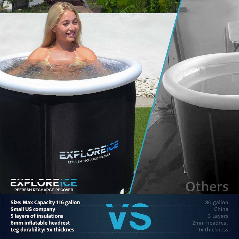 Explore Ice Bath Pro Max Extra Large Athlete Cold Plunge Bath Tub, Black/White gallery