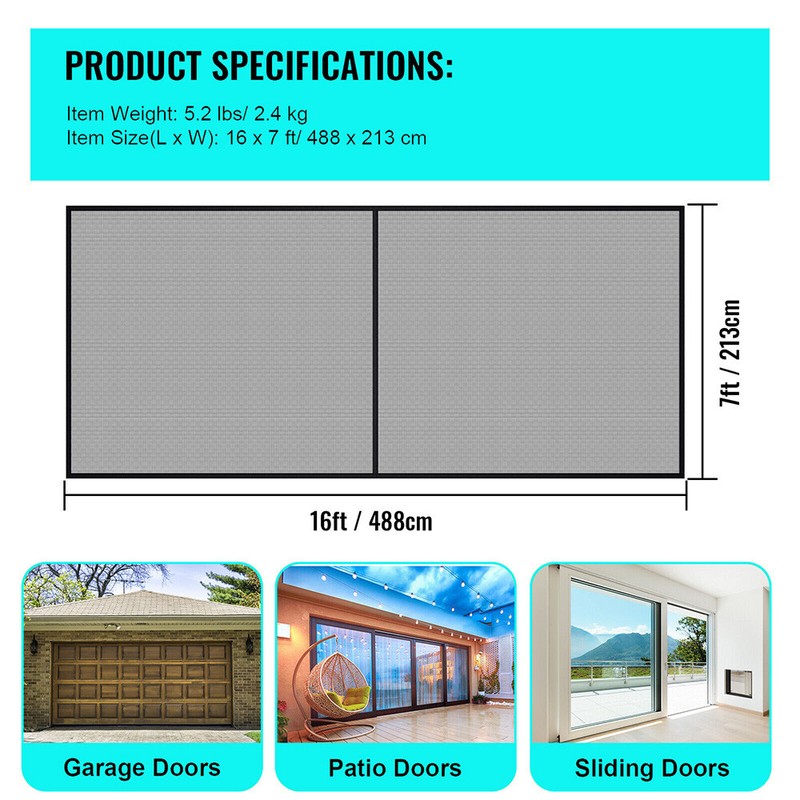 Garage Door Screen Magnetic Single Heavy Duty Mosquito Insects Mesh Net 16x7FT gallery