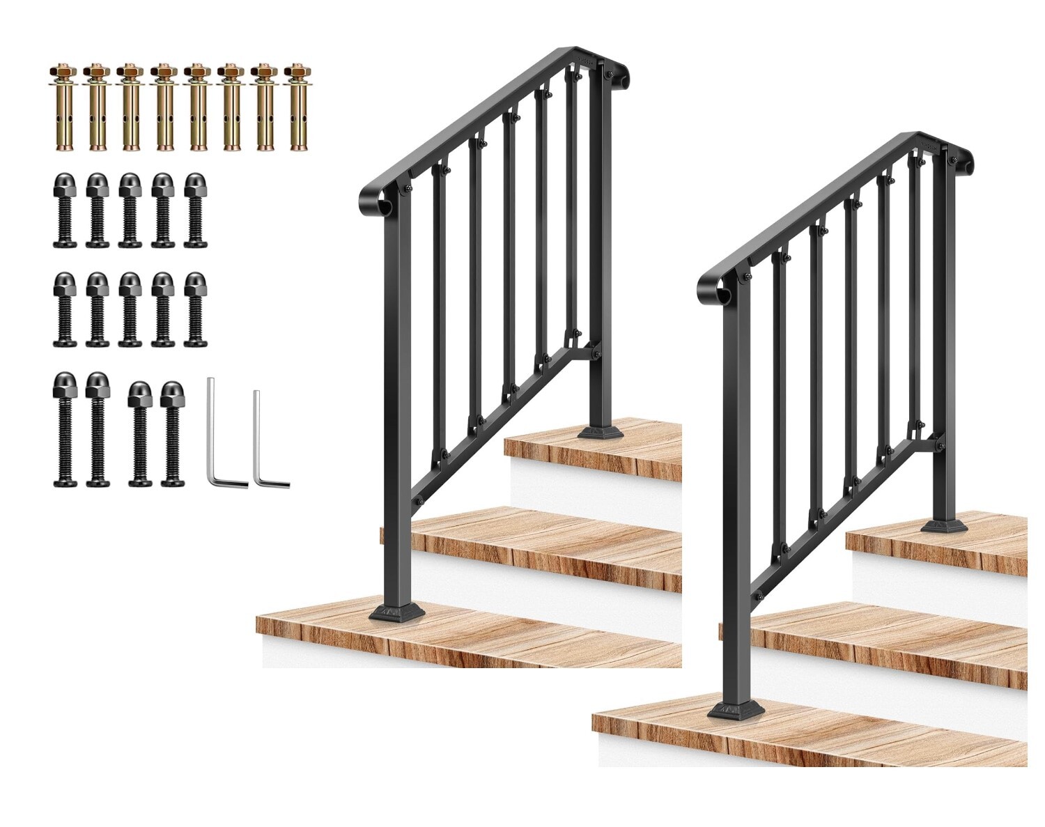 VIVOSUN 2 Pack Handrails for 2-3 Step Wrought Iron Stair Railing 0-37° Adjustabl gallery