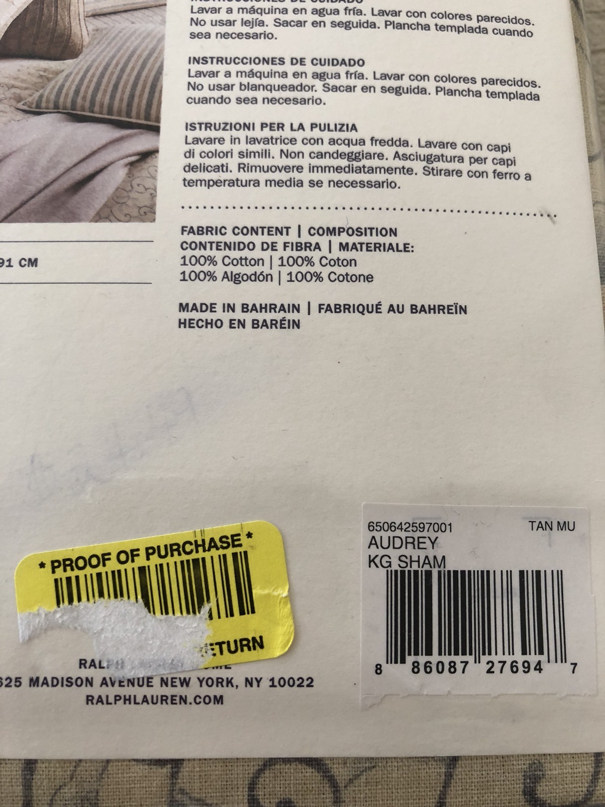 Blue Gray Scroll Beige Linen Like Cotton RALPH LAUREN Madalena Audrey King Sham gallery