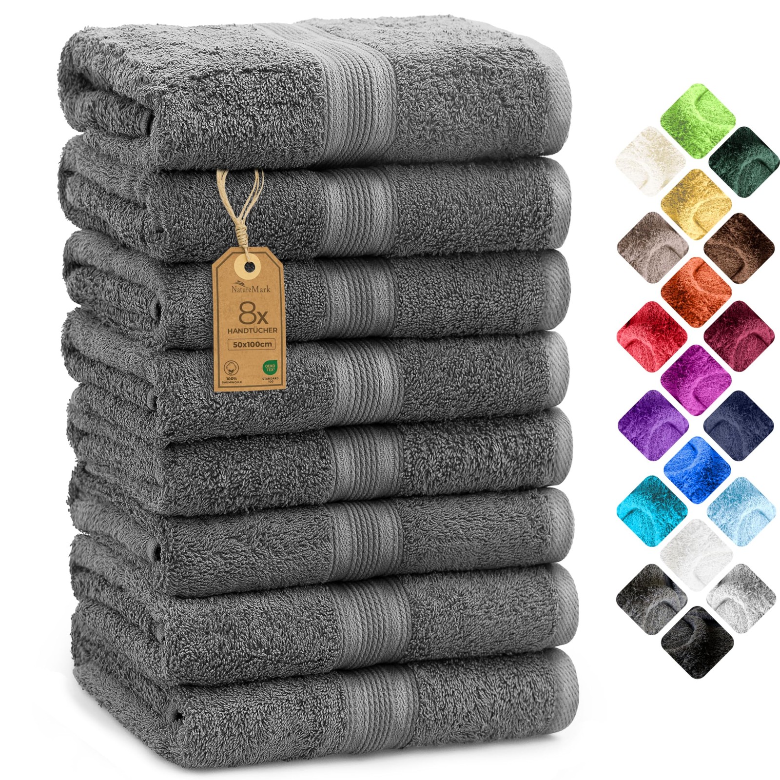 Anthracite Grey Soft Absorbent Cotton Hand Towels 20x40 Inch 8 PCS gallery