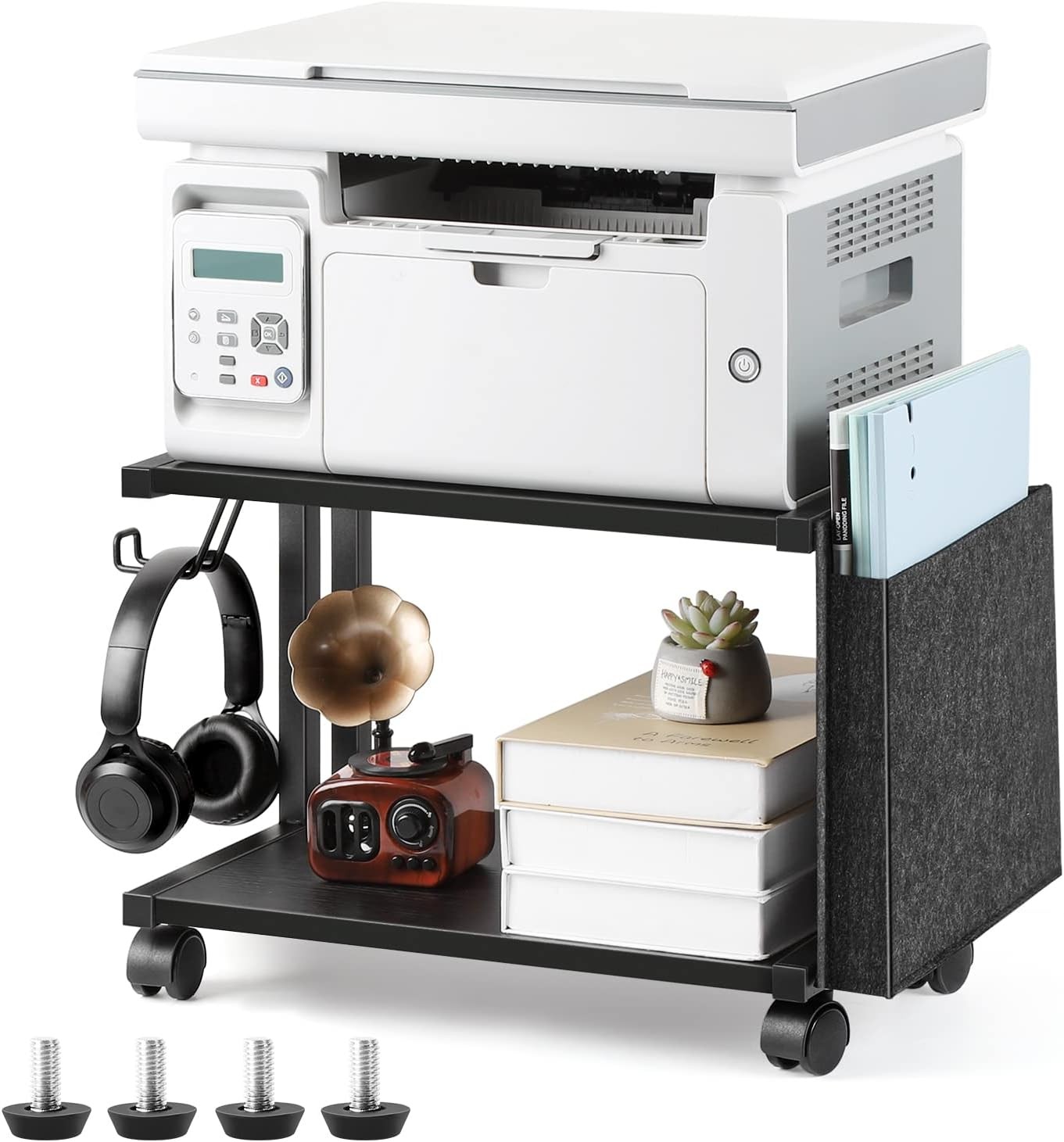 2 Tier Printer Cart w/Wheels Desktop Printer Stand for Office Home Scanner Black gallery