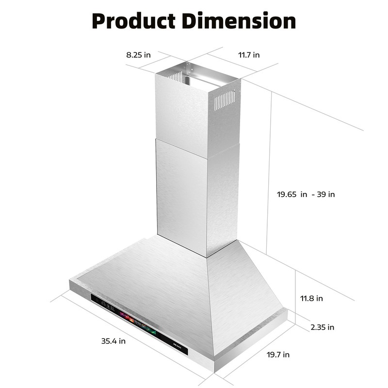 Stainless Steel Wall Mount Range Hood 900 CFM with Charcoal Filter -36in gallery
