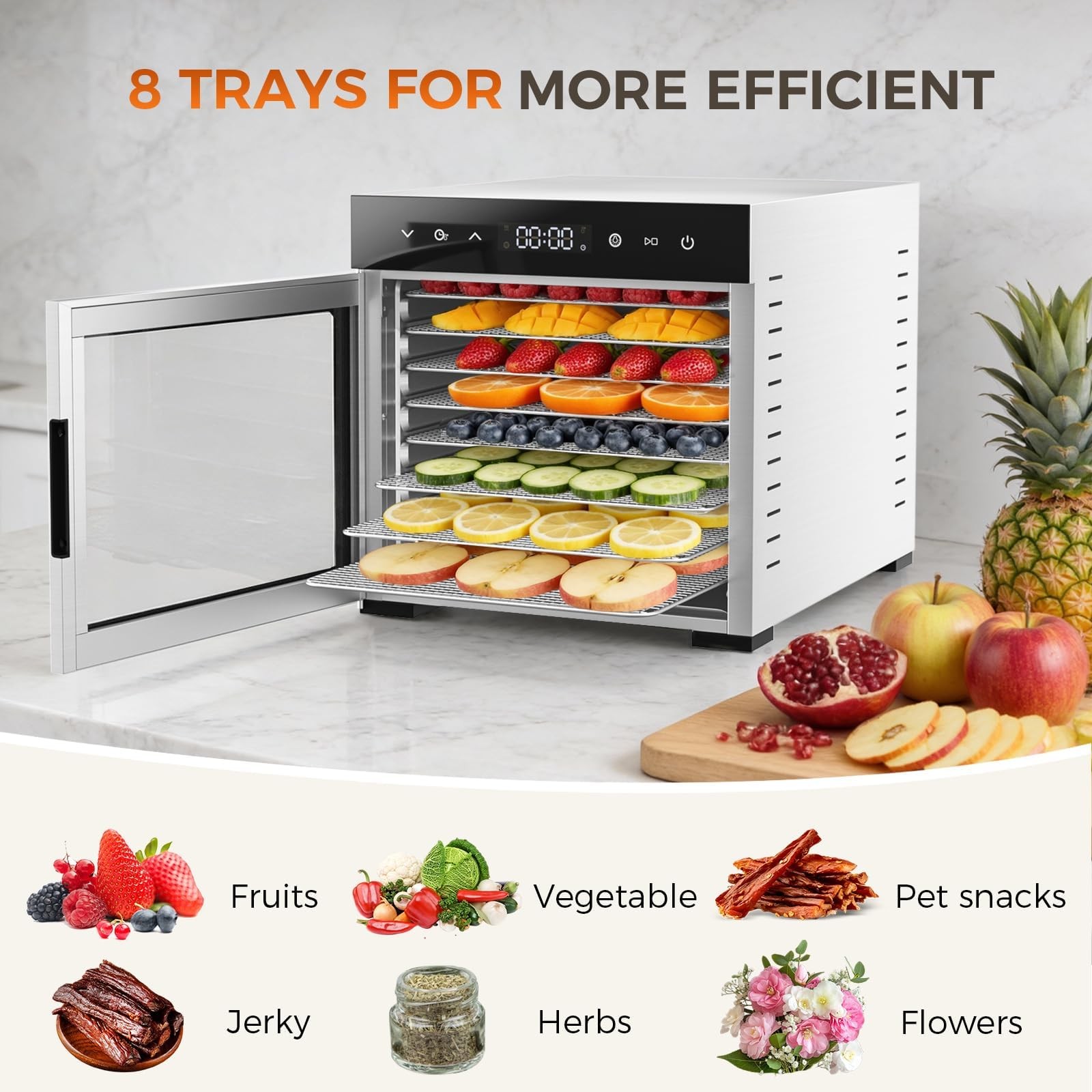 OLIXIS Food Dehydrator Machine, 500W Jerky Dehydrators w/8 Stainless Steel Large gallery