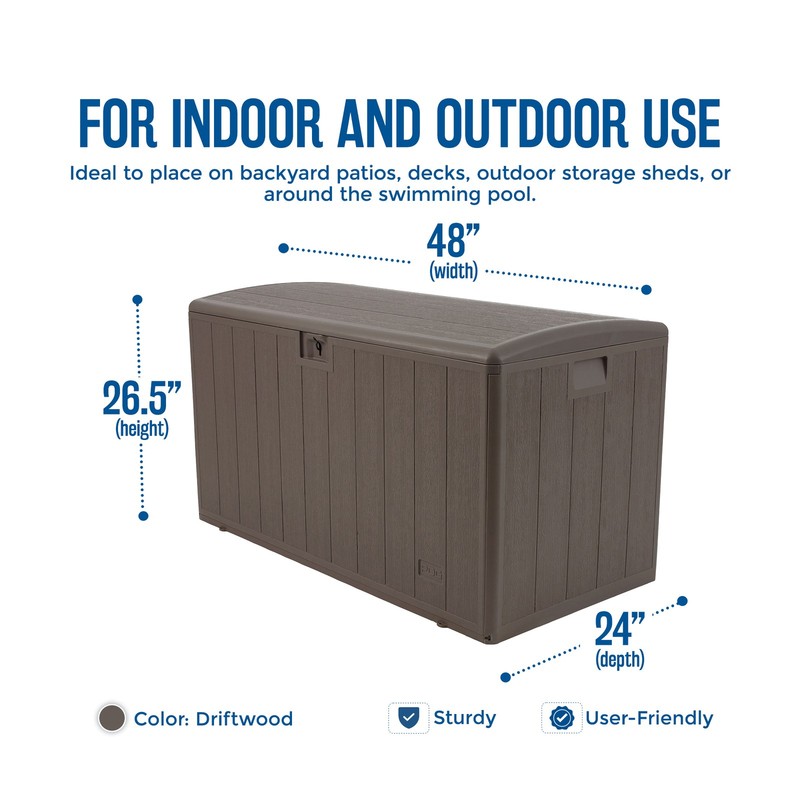 Plastic Development Group 105 Gallon Outdoor Patio Storage Deck Box, Driftwood gallery