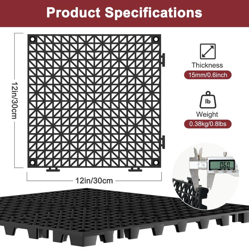 NAIZEA Interlocking Tile Drainage Tiles 12"x12" Splicing Floor Tiles 24/36/50PCS gallery