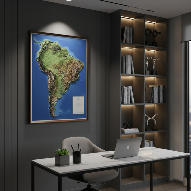 Real 3D raised relief map of South America - with touchable mountain peaks. gallery