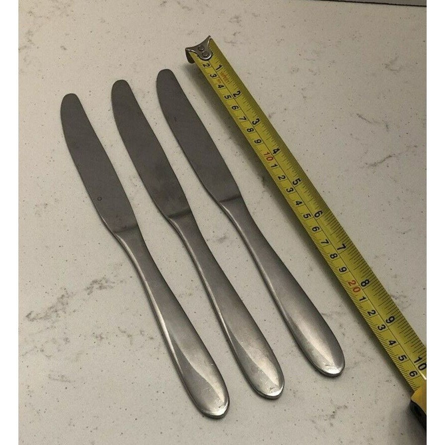 Stainless Steel Dinner Knives unknown pattern round handle tip satin set of 3 gallery