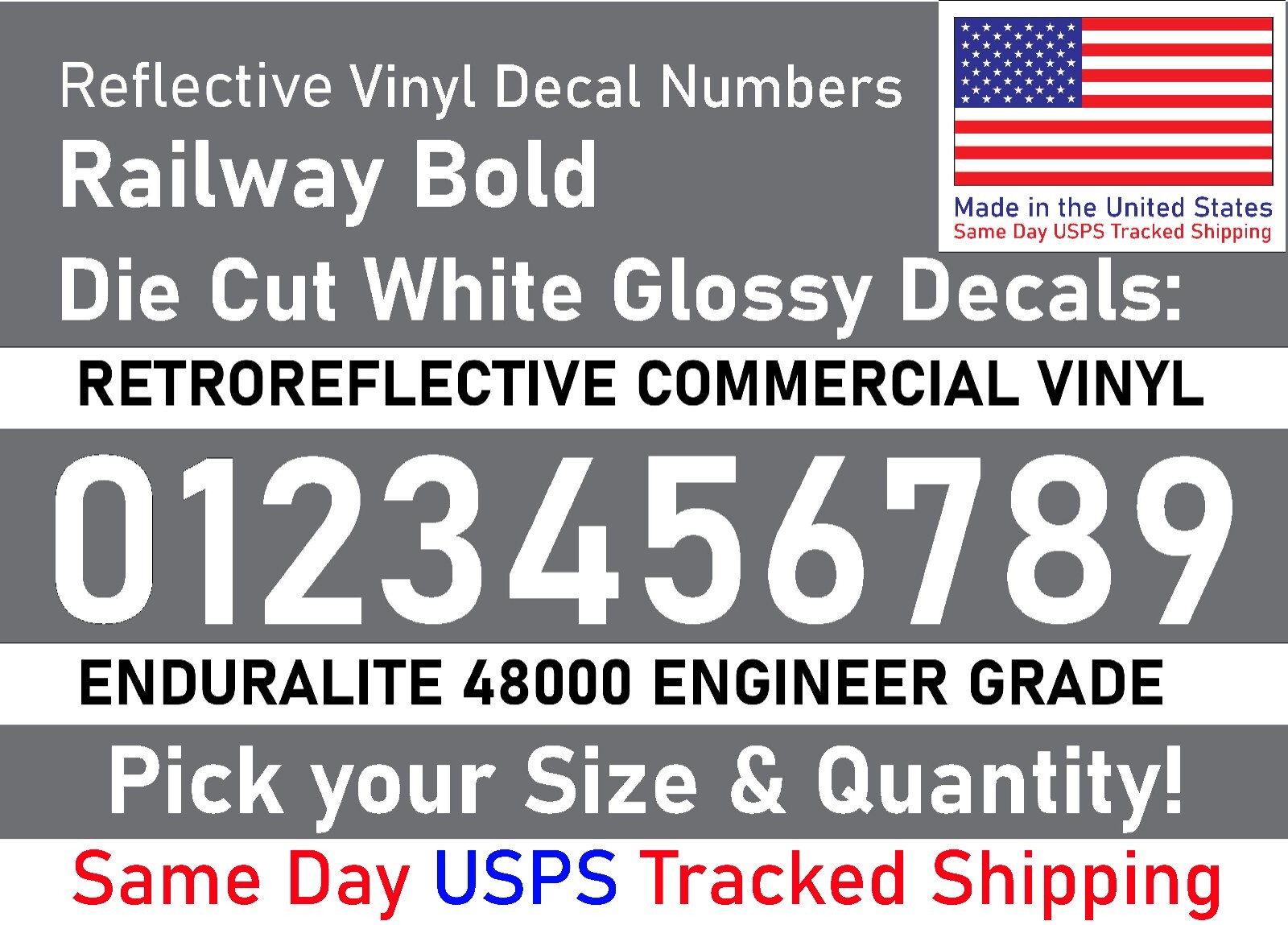 0-10 1"-5" Your Size Vinyl Reflective Decal Sticker Numbers (White), Made in USA gallery