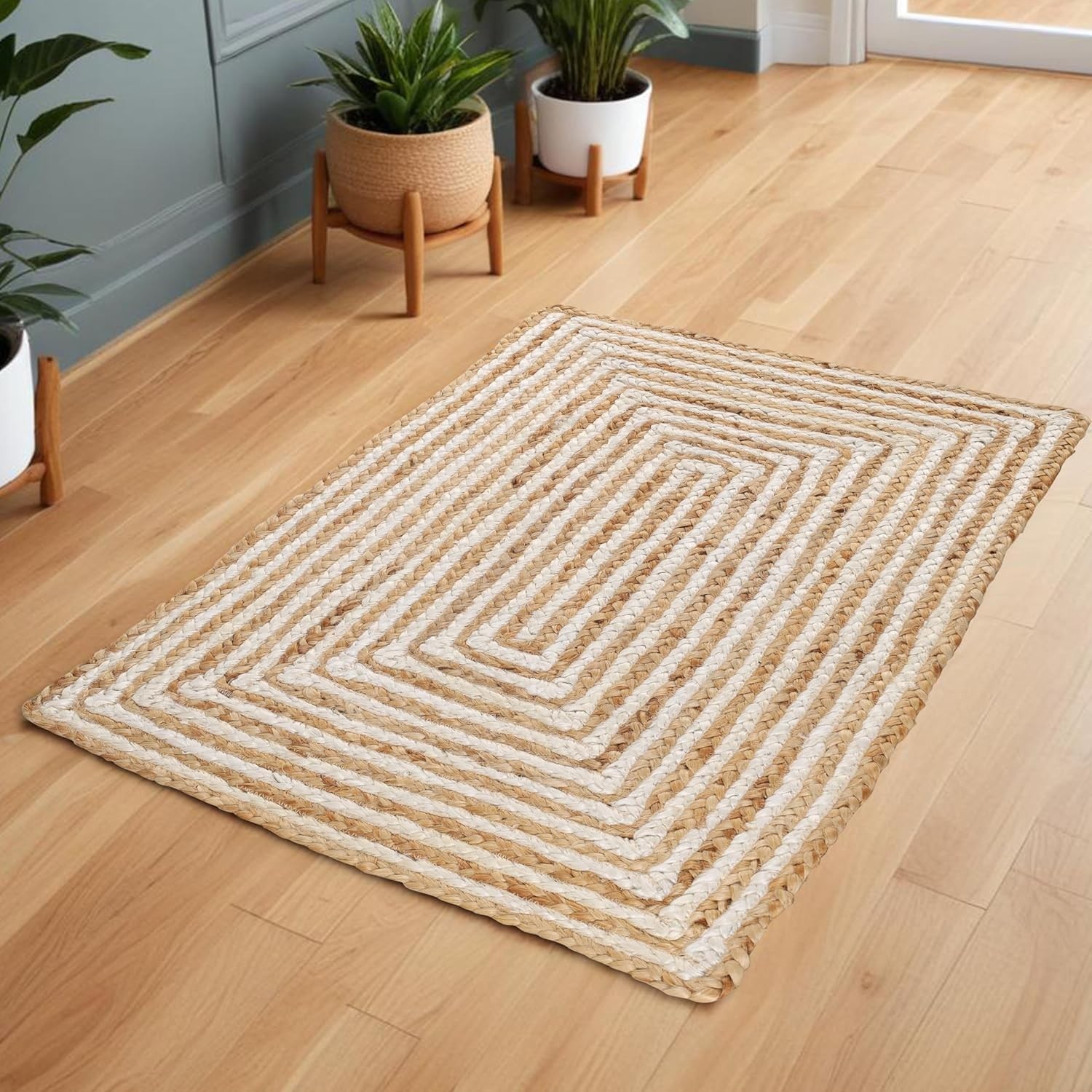 Rug 100% Jute Cotton Reversible Handmade Carpet Modern Runner Area Floor Rug gallery