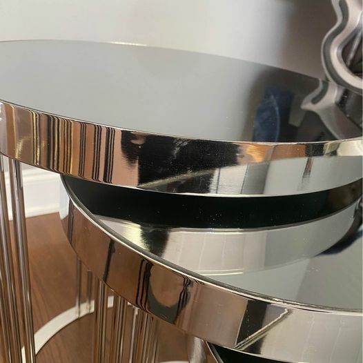 Silver Metal Nesting Tables Stackable End Tables Side Tables (Defected) gallery