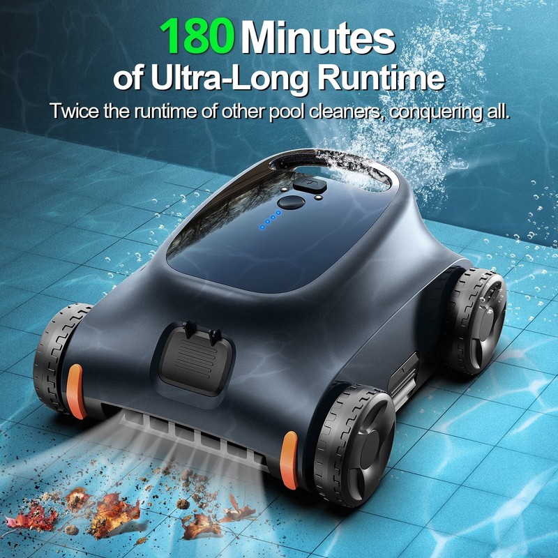 Automatic Pool Vacuum - 180 Min Runtime Robotic Pool Cleaner with Top Handle & F gallery