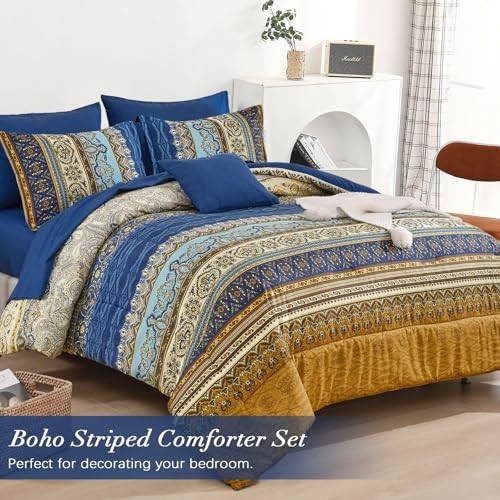 Boho Comforter Set 8 Pieces,Brown Blue Bohemian Comforter Queen Brown and Blue gallery