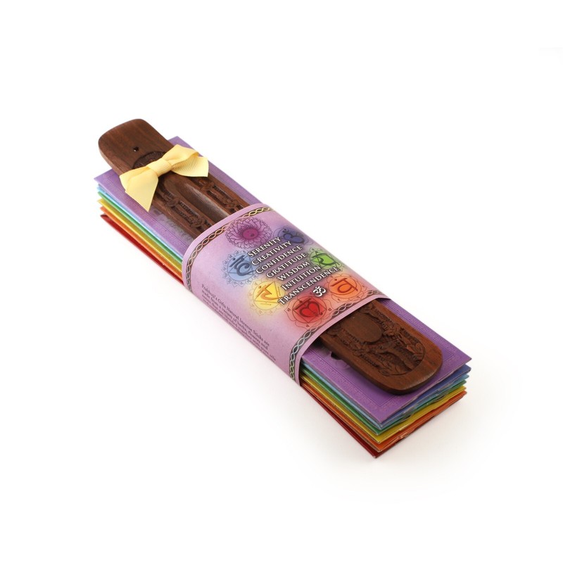 Incense Gift Set - Flat Burner, 7 Chakras Incense Stick & Purple Greeting Sleeve gallery