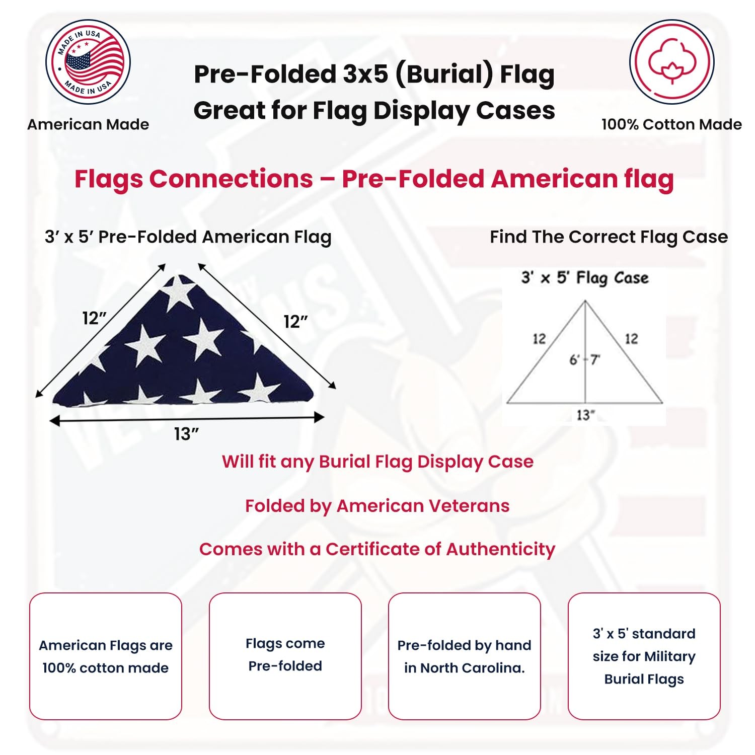 Pre Folded Premium American Flag, MADE IN THE USA fully Embordered Stars and ... gallery