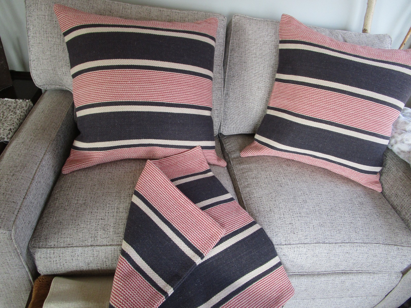 Designer Guild Providence Stripe Red Black Tan Dble Sided 22" pillow covers 3pcs gallery