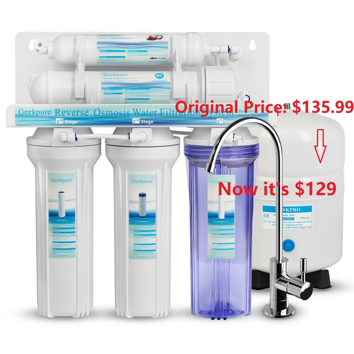 Geekpure 5 Stage Under Sink Reverse Osmosis Drinking Water Filter 75 GPD-Used gallery