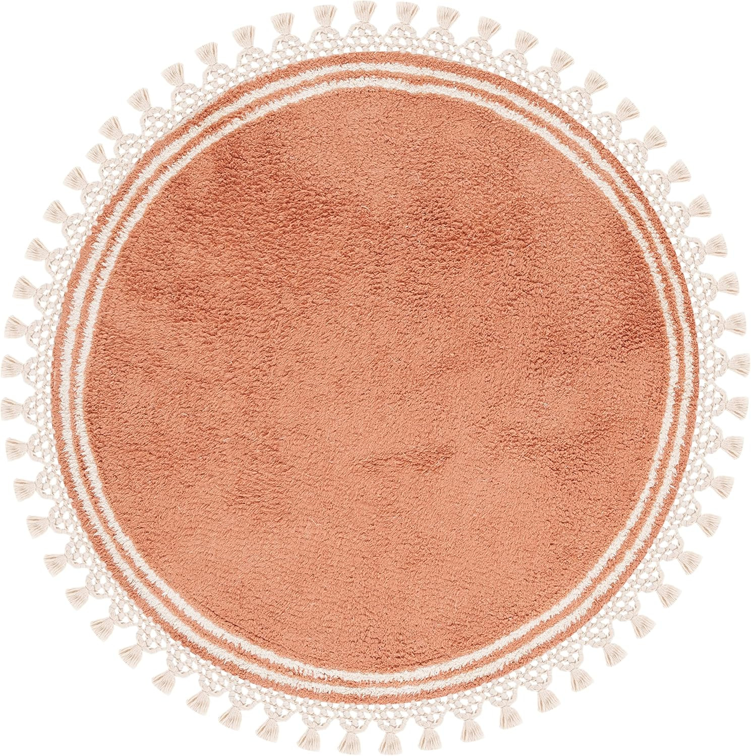 Washable Handmade Cotton Rug - 5' Round, Rust & Ivory, Easy Care, Ideal for Any gallery