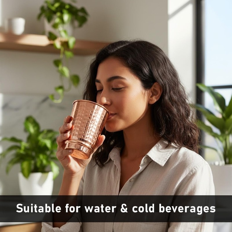 Pure Copper Drinking Cups - Ayurvedic Health Copper Hammered 2 pcs. set gallery