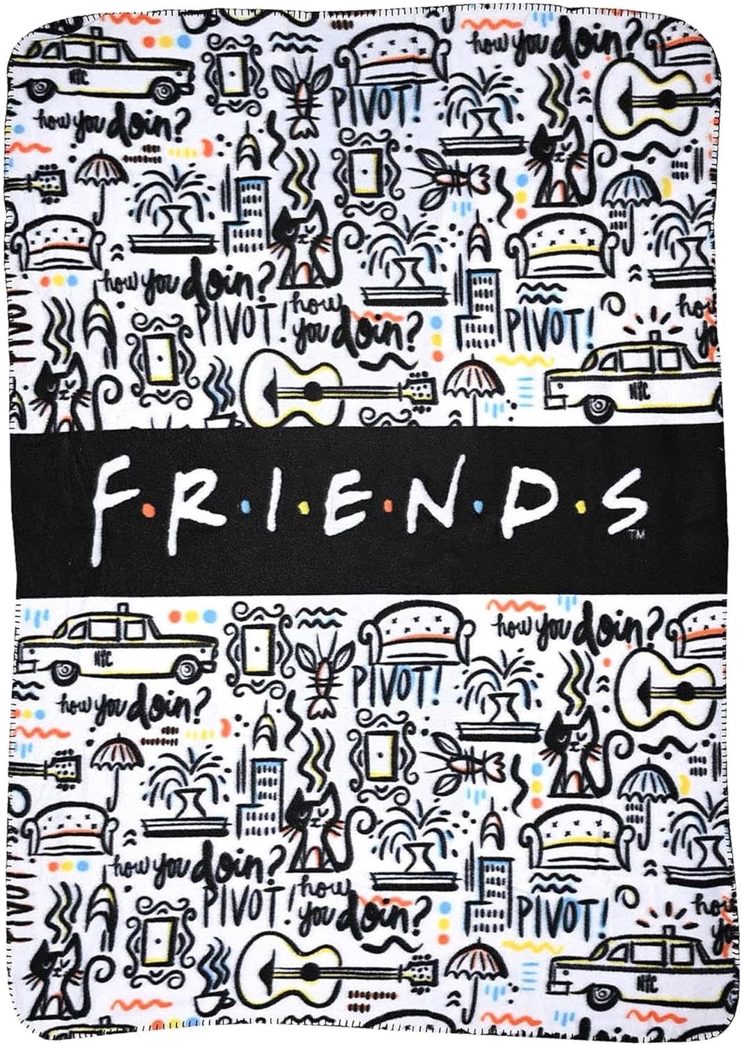 Friends TV Show Logo Fleece Throw Blanket 45" x 60" Cafe Taxi Cat White gallery
