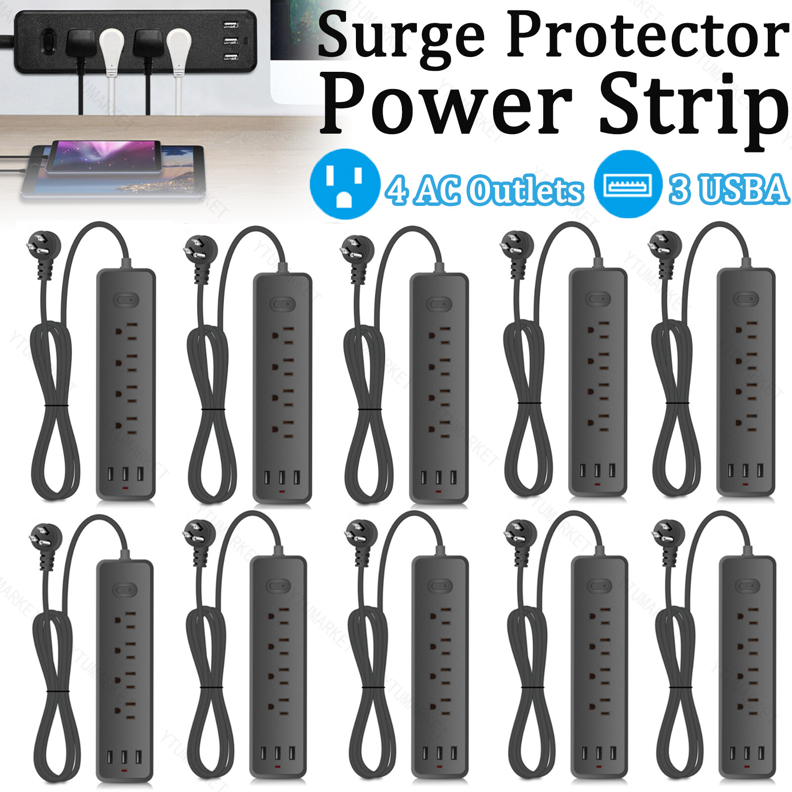 Lot Wall Mountable USB Surge Protector Power Strip with USB Ports 4 Outlet Plugs gallery