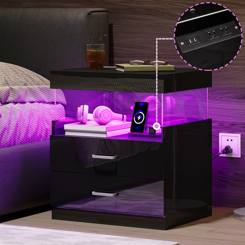 Nightstands with Adjustable LED Lights Set of 2 gallery