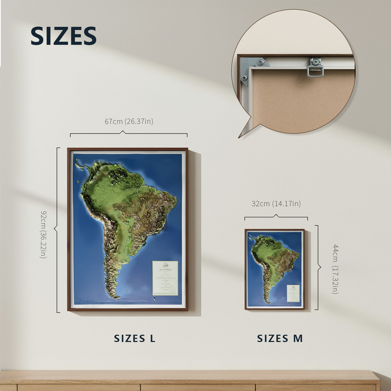 Real 3D raised relief map of South America - with touchable mountain peaks. gallery