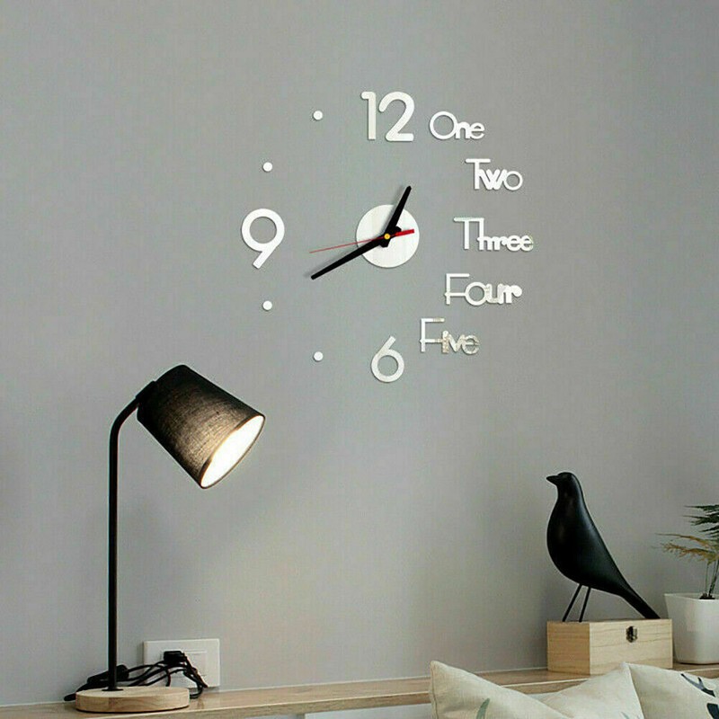 3D Large Wall Clock Mirror Surface Modern DIY Sticker Office Home Shop Decor US gallery
