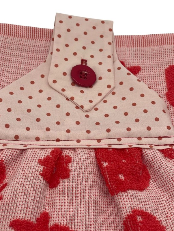 Handmade Strawberry Dishtowel With Red Embossed Strawberries on Pink Terry Towel gallery