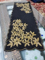 Handcrafted Beaded Table Runner Gold 36 Centerpiece Gold Floral Black 13
