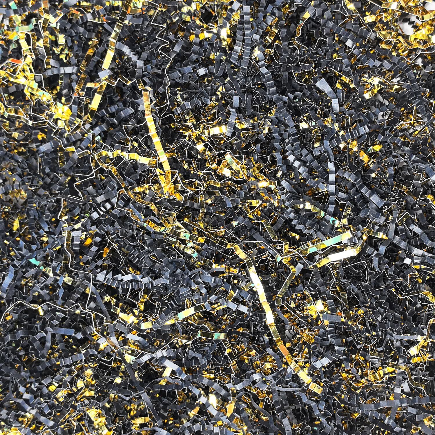 Crinkle Cut Paper 1/2 LB Baskets Shred Filler Paper Metallic Gold and Black C... gallery
