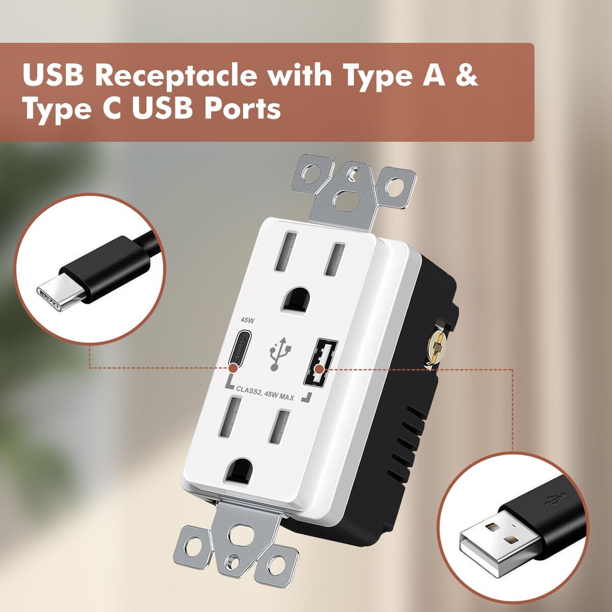 USB C Outlet PD,45W Power Delivery Decora Receptacle,15Amp Tamper Resistant,4.8A gallery