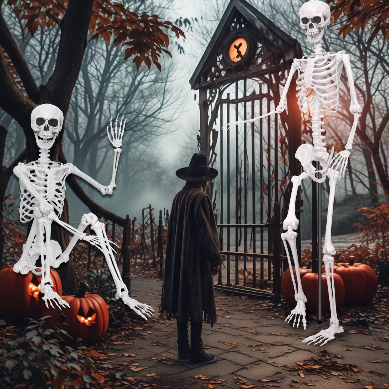 Giant 7.9Ft Halloween Skeleton - Life Size Plastic Decoration with Adjustable gallery