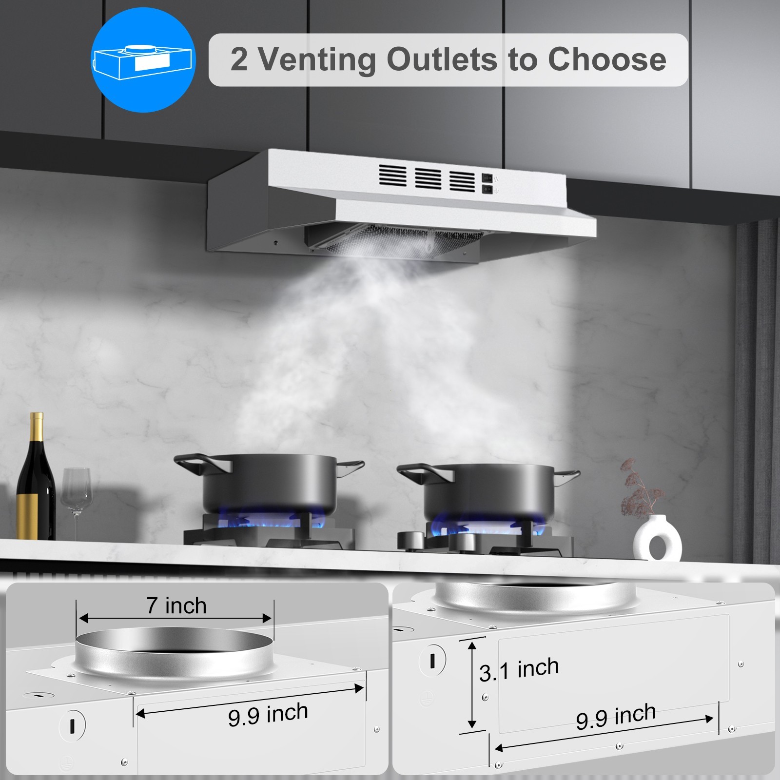 24 Inch Range Hood SNDOAS 230 CFM White Spray Coating 2 Speed 55dB Quiet Motor gallery